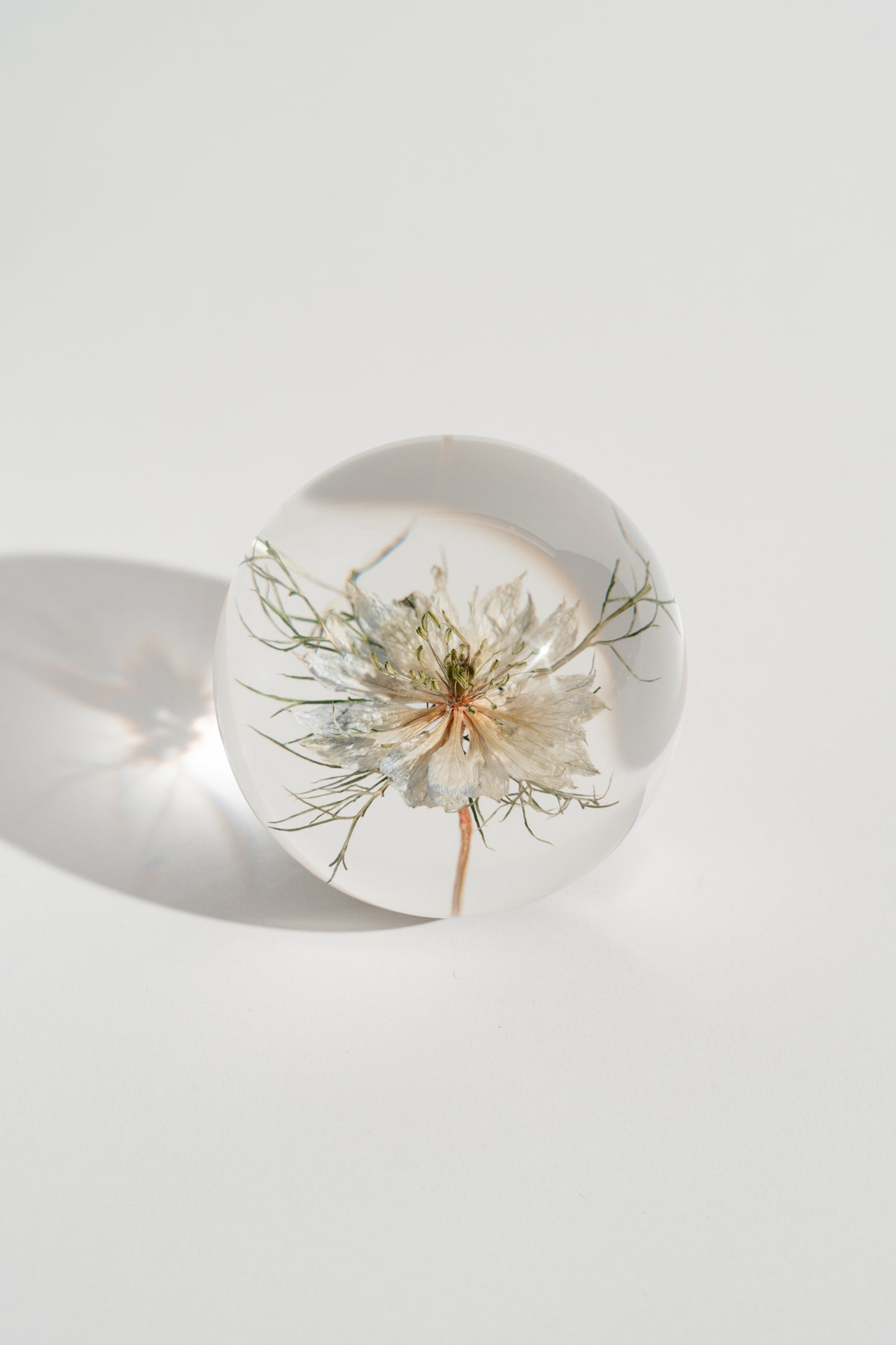 White Love in a Mist Resin Orb