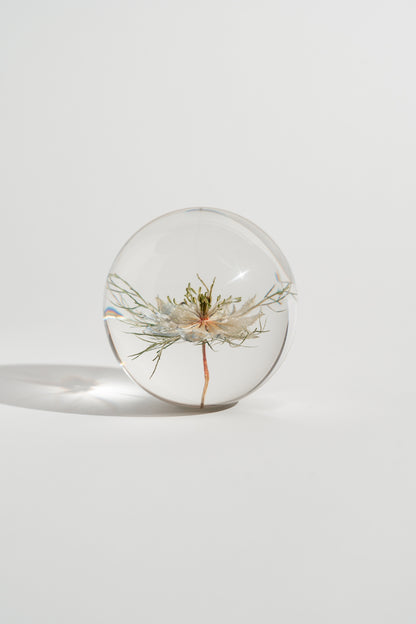 White Love in a Mist Resin Orb