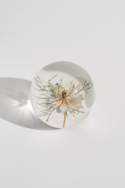 White Love in a Mist Resin Orb