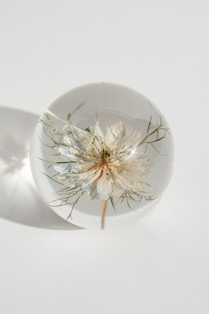 White Love in a Mist Resin Orb