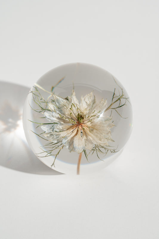 White Love in a Mist Resin Orb